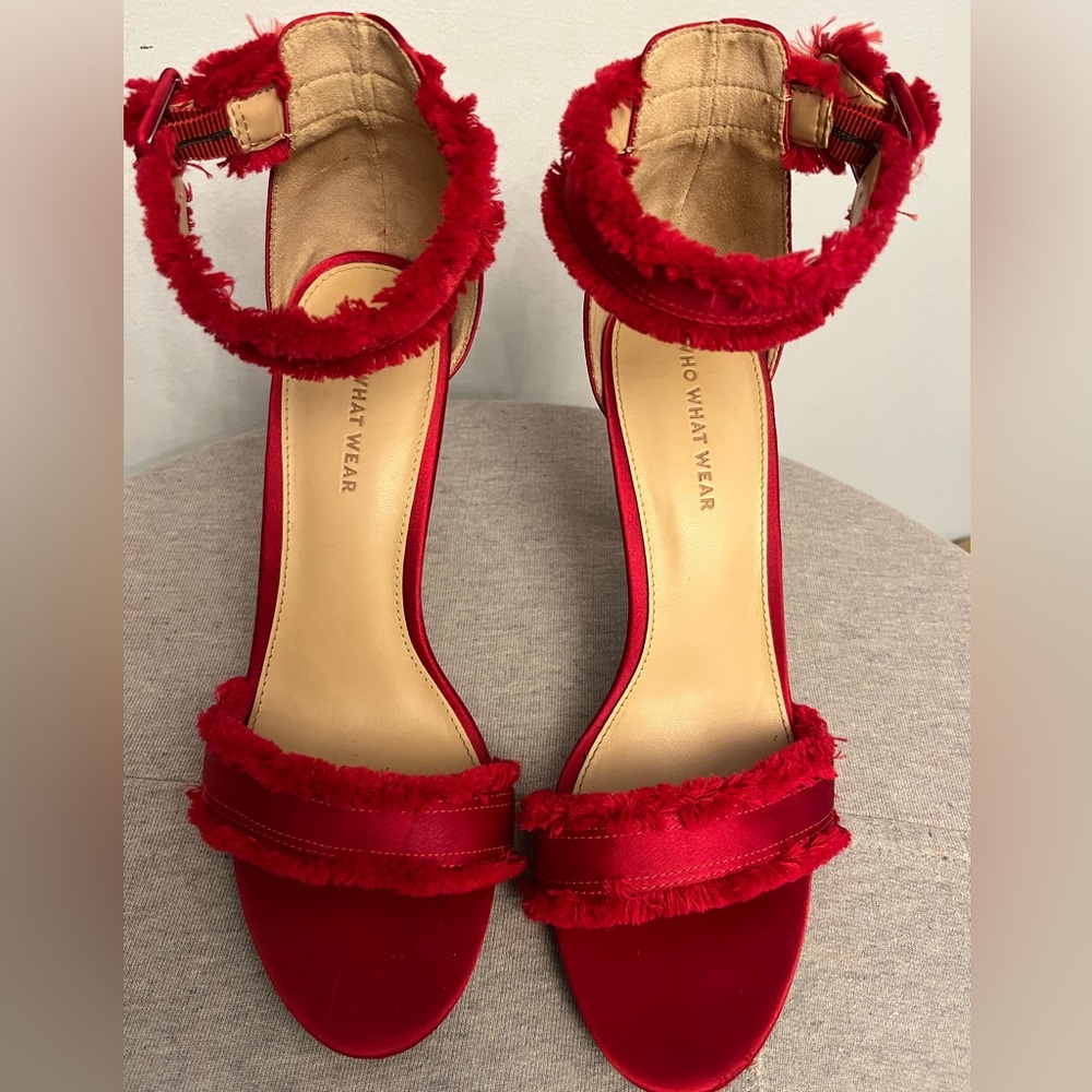 Red High Heel Satin Open Toe Shoes
